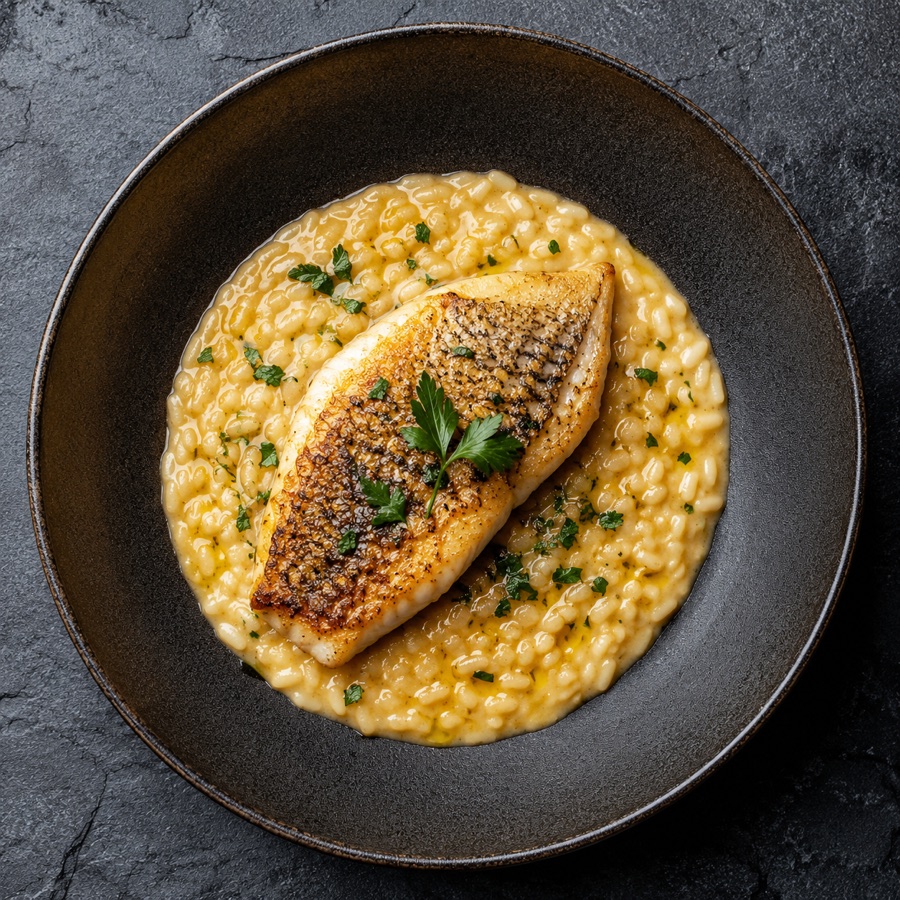 Risotto al persico reale impiattato